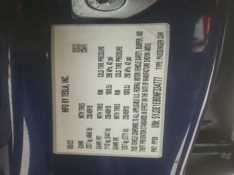 Aukcja sprzedaży 2022 Tesla Model 3, vin: 5YJ3E1EB0NF334777, numer aukcji: 47718476