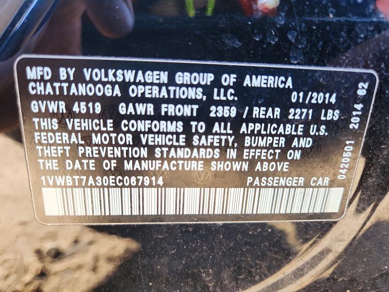 Продаж на аукціоні авто 2014 Volkswagen Passat, vin: 1VWBT7A30EC067914, номер лоту: 46613596