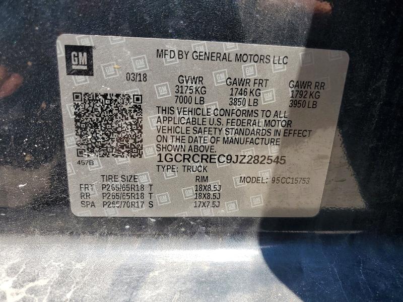 Aukcja sprzedaży 2018 Chevrolet Silverado, vin: 1GCRCREC9JZ282545, numer aukcji: 47234496