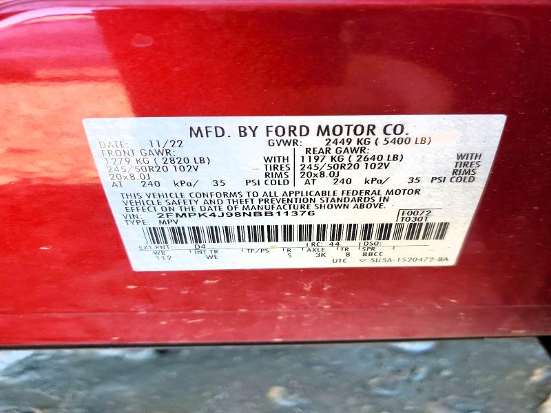 2022 Ford Edge მანქანა იყიდება აუქციონზე, vin: 2FMPK4J98NBB11376, აუქციონის ნომერი: 46278856