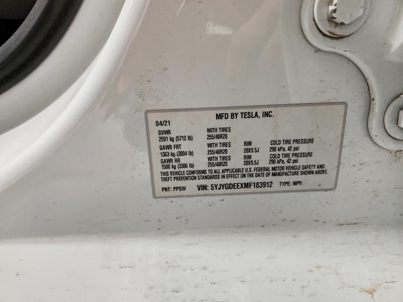 46013456 :رقم المزاد ، 5YJYGDEEXMF183912 vin ، 2021 Tesla Model Y مزاد بيع