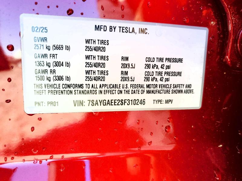 Продажа на аукционе авто 2025 Tesla Model Y, vin: 7SAYGAEE2SF310246, номер лота: 47098276