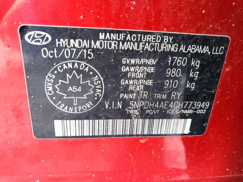 Aukcja sprzedaży 2016 Hyundai Elantra, vin: 5NPDH4AE4GH773949, numer aukcji: 41816686
