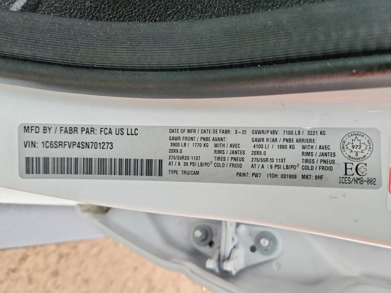 2025 Ram 1500 მანქანა იყიდება აუქციონზე, vin: 1C6SRFVP4SN701273, აუქციონის ნომერი: 46856496