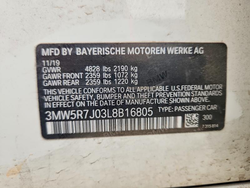 47754876 :رقم المزاد ، 3MW5R7J03L8B16805 vin ، 2020 Bmw 330xi مزاد بيع