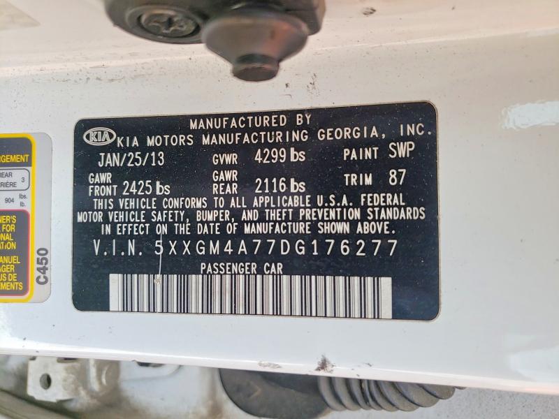 2013 Kia Optima მანქანა იყიდება აუქციონზე, vin: 5XXGM4A77DG176277, აუქციონის ნომერი: 47705246