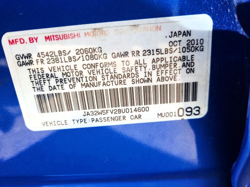 Aukcja sprzedaży 2011 Mitsubishi Lancer, vin: JA32W5FV2BU014600, numer aukcji: 46895356