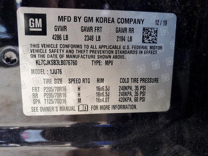 Aukcja sprzedaży 2020 Chevrolet Trax, vin: KL7CJKSB3LB076760, numer aukcji: 49826206
