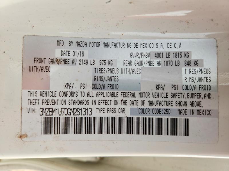 2016 Mazda 3 მანქანა იყიდება აუქციონზე, vin: 3MZBM1U70GM281313, აუქციონის ნომერი: 46810826