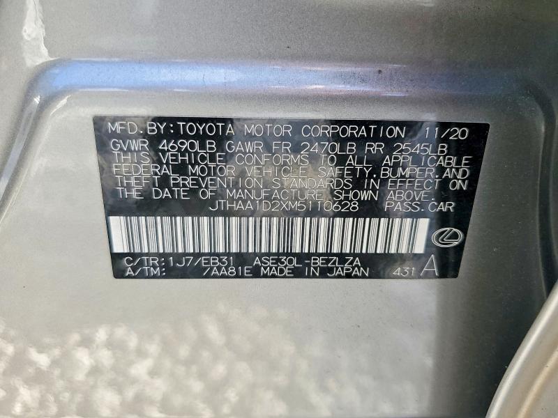 Aukcja sprzedaży 2021 Lexus Is 300, vin: JTHAA1D2XM5110628, numer aukcji: 45875986