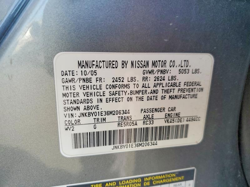 2006 Infiniti M45 მანქანა იყიდება აუქციონზე, vin: JNKBY01E36M206344, აუქციონის ნომერი: 46016716