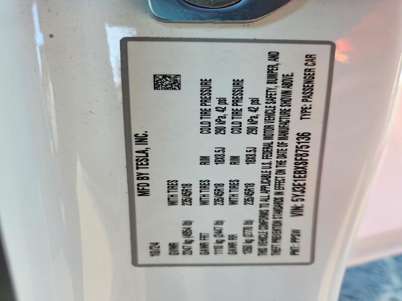 Aukcja sprzedaży 2025 Tesla Model 3, vin: 5YJ3E1EBXSF875136, numer aukcji: 46371636