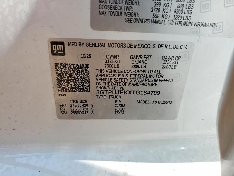 47709686 :رقم المزاد ، 3GTPUJEKXTG184799 vin ، 2026 Gmc Sierra مزاد بيع