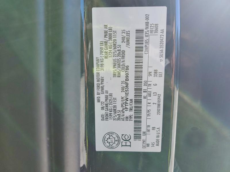 Продажа на аукционе авто 2022 Ford F150, vin: 1FTFW1E53NFB90786, номер лота: 78678995