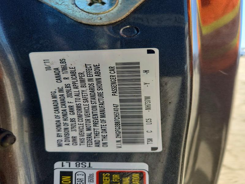 Aukcja sprzedaży 2012 Honda Civic, vin: 2HGFG3B87CH514147, numer aukcji: 46886326