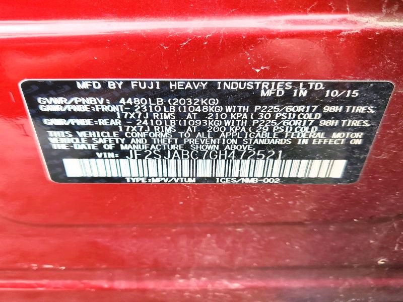 79723905 :رقم المزاد ، JF2SJABC7GH472521 vin ، 2016 Subaru Forester مزاد بيع