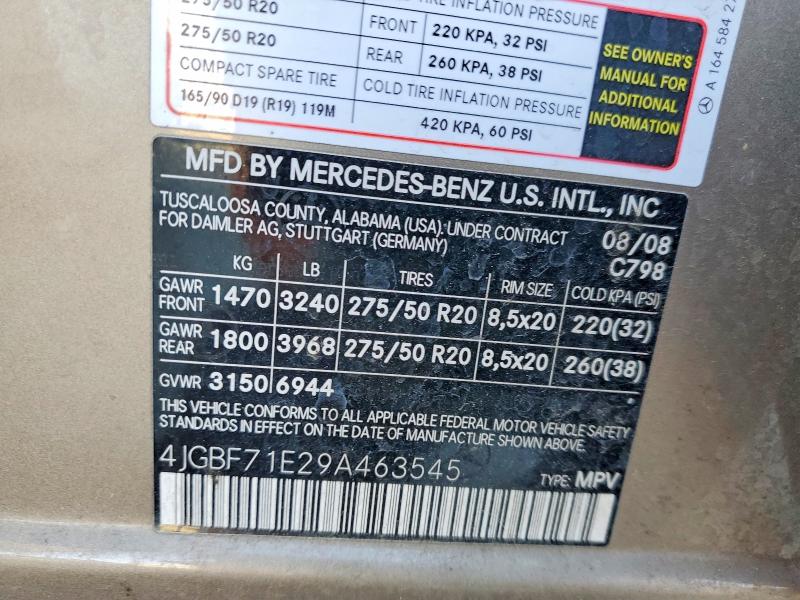 Aukcja sprzedaży 2009 Mercedes-benz Gl, vin: 4JGBF71E29A463545, numer aukcji: 47828146