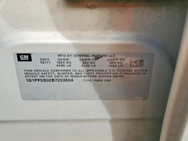 Auction sale of the 2011 Chevrolet Cruze, vin: 1G1PF5S92B7293604, lot number: 47842826