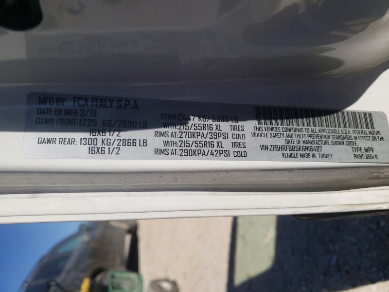 46494586 :رقم المزاد ، ZFBHRFBB5K6N18487 vin ، 2019 Ram Promaster City مزاد بيع