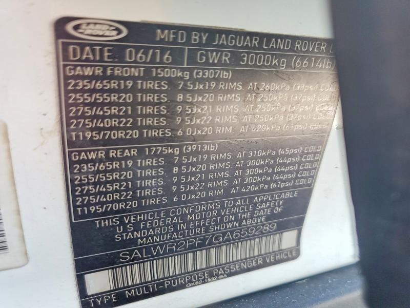 45671566 :رقم المزاد ، SALWR2PF7GA659289 vin ، 2016 Land Rover Range Rover Sport مزاد بيع
