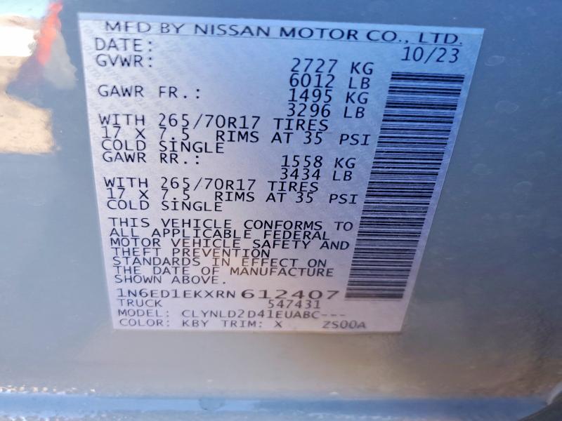 Aukcja sprzedaży 2024 Nissan Frontier, vin: 1N6ED1EKXRN612407, numer aukcji: 46861096