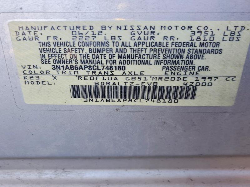 Продаж на аукціоні авто 2012 Nissan Sentra, vin: 3N1AB6AP8CL748180, номер лоту: 42017146
