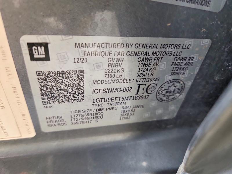 Продаж на аукціоні авто 2021 Gmc Sierra, vin: 1GTU9EET5MZ183047, номер лоту: 48317966