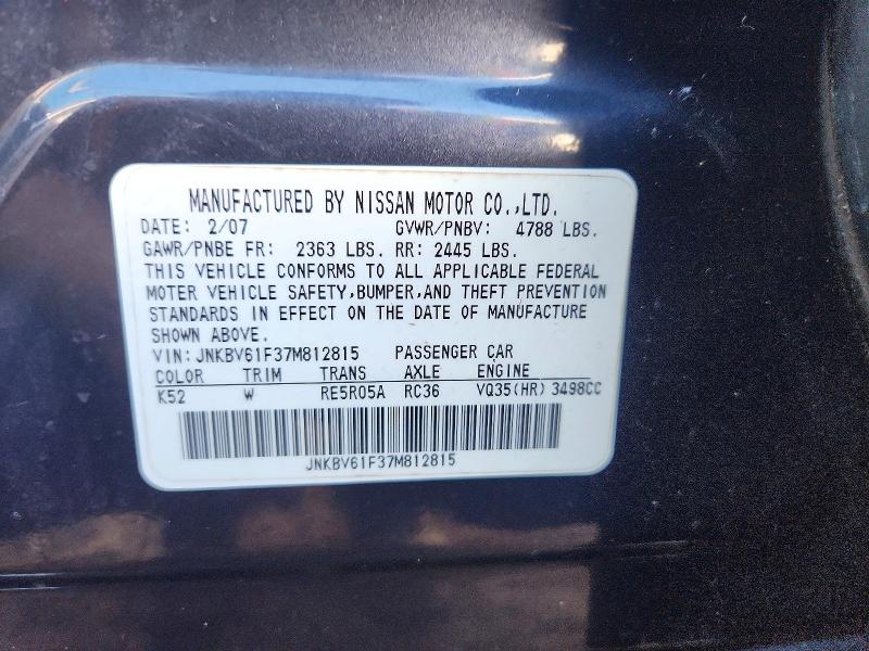 Aukcja sprzedaży 2007 Infiniti G35, vin: JNKBV61F37M812815, numer aukcji: 79853545