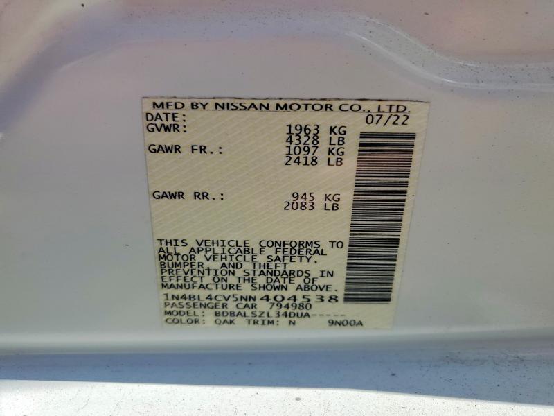 Aukcja sprzedaży 2022 Nissan Altima, vin: 1N4BL4CV5NN404538, numer aukcji: 47125866