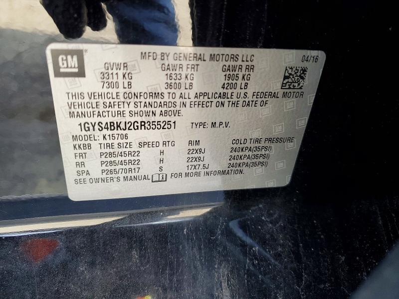 45986206 :رقم المزاد ، 1GYS4BKJ2GR355251 vin ، 2016 Cadillac Escalade مزاد بيع