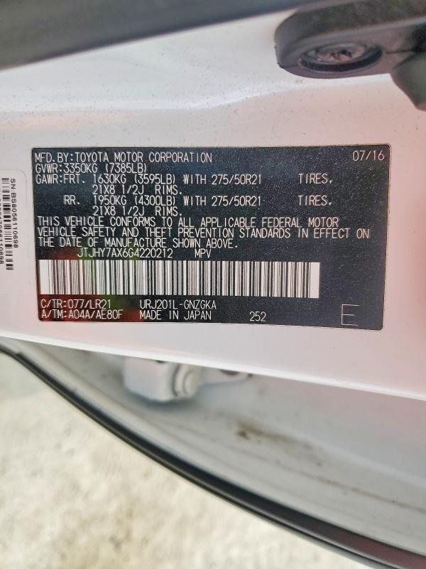 Продаж на аукціоні авто 2016 Lexus Lx 570, vin: JTJHY7AX6G4220212, номер лоту: 47498296
