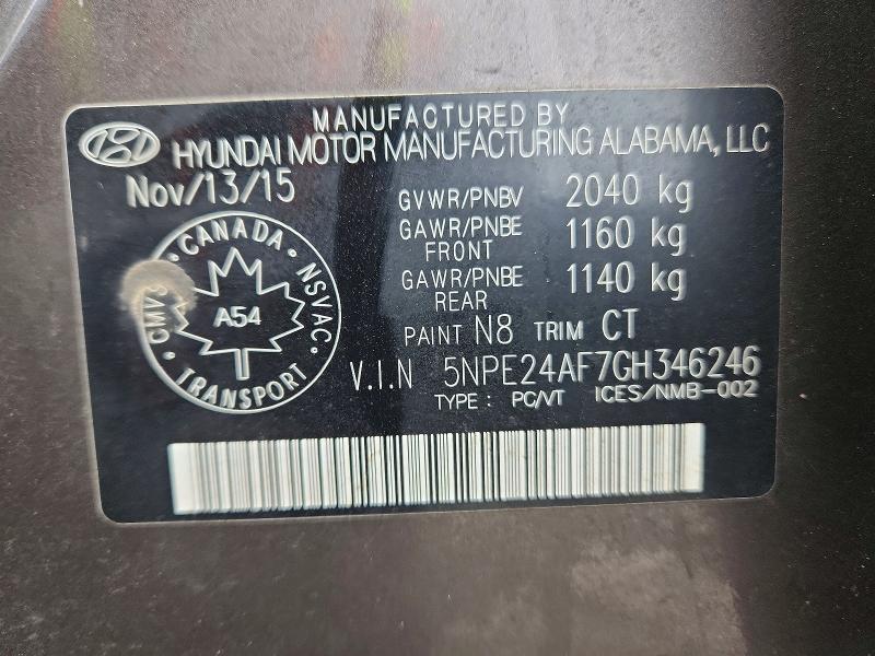Aukcja sprzedaży 2016 Hyundai Sonata, vin: 5NPE24AF7GH346246, numer aukcji: 46326016