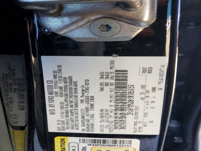 2017 Ford Fusion მანქანა იყიდება აუქციონზე, vin: 3FA6P0SU8HR105151, აუქციონის ნომერი: 79569165