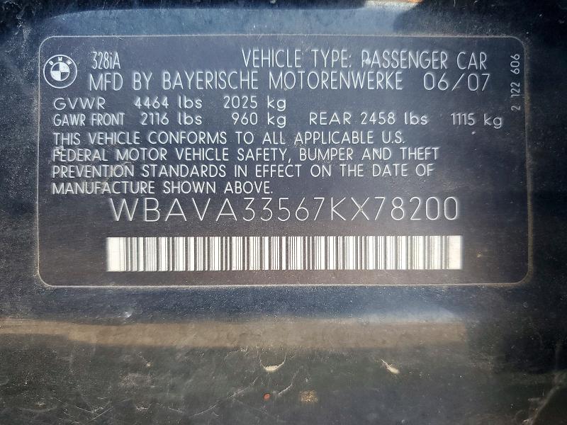 Aukcja sprzedaży 2007 Bmw 328, vin: WBAVA33567KX78200, numer aukcji: 47324446