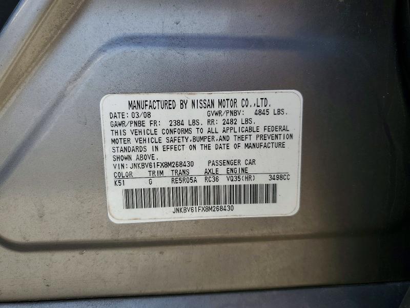 Продажа на аукционе авто 2008 Infiniti G35, vin: JNKBV61FX8M268430, номер лота: 47688186