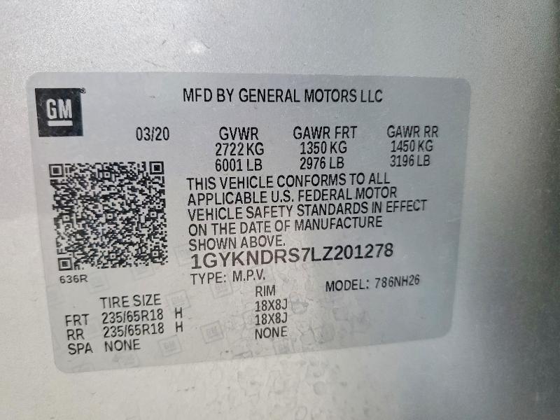 2020 Cadillac Xt5 მანქანა იყიდება აუქციონზე, vin: 1GYKNDRS7LZ201278, აუქციონის ნომერი: 48329776