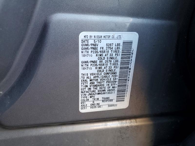 Aukcja sprzedaży 2010 Nissan Murano, vin: JN8AZ1MW5AW130311, numer aukcji: 42050326