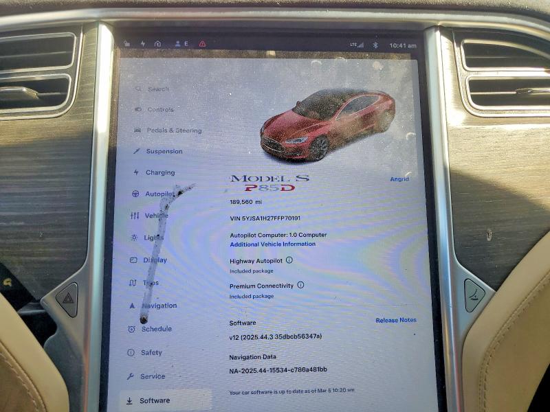 2015 Tesla Model S მანქანა იყიდება აუქციონზე, vin: 5YJSA1H27FFP70191, აუქციონის ნომერი: 46552966