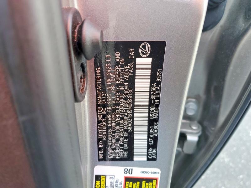 47611876 :رقم المزاد ، 58ADZ1B19MU098130 vin ، 2021 Lexus Es مزاد بيع