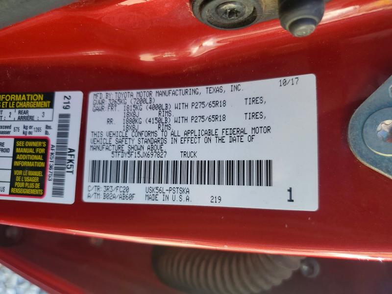 Aukcja sprzedaży 2018 Toyota Tundra, vin: 5TFDY5F15JX697827, numer aukcji: 46198336