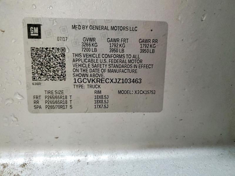 Aukcja sprzedaży 2018 Chevrolet Silverado, vin: 1GCVKRECXJZ103463, numer aukcji: 79744095