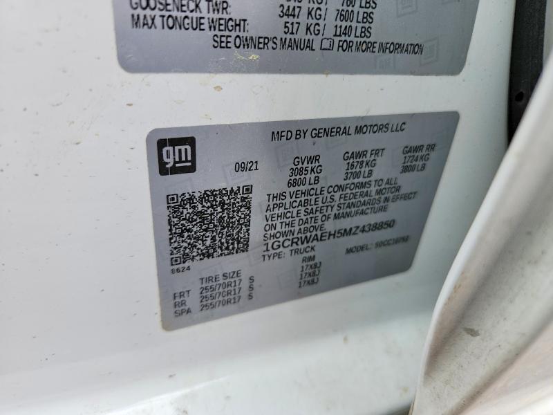 Продаж на аукціоні авто 2021 Chevrolet Silverado, vin: 1GCRWAEH5MZ438850, номер лоту: 52105246