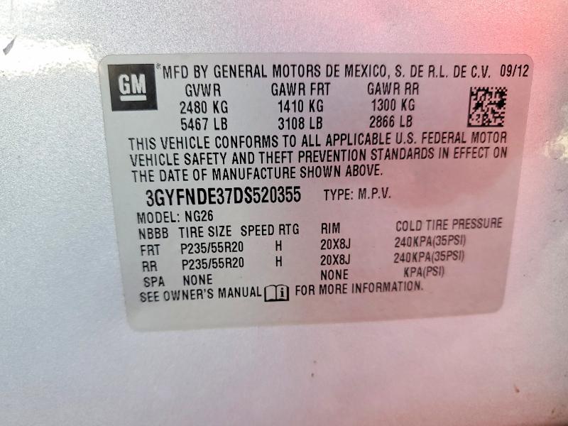 79535145 :رقم المزاد ، 3GYFNDE37DS520355 vin ، 2013 Cadillac Srx مزاد بيع