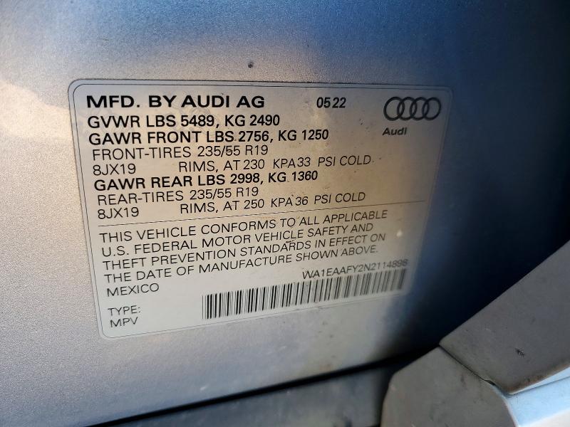 Aukcja sprzedaży 2022 Audi Q5, vin: WA1EAAFY2N2114898, numer aukcji: 41787116