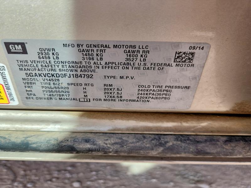 2015 Buick Enclave მანქანა იყიდება აუქციონზე, vin: 5GAKVCKD0FJ184792, აუქციონის ნომერი: 46921456