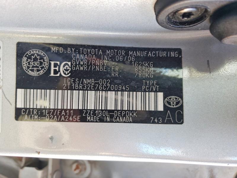 Aukcja sprzedaży 2006 Toyota Corolla, vin: 2T1BR32E76C700945, numer aukcji: 79641455