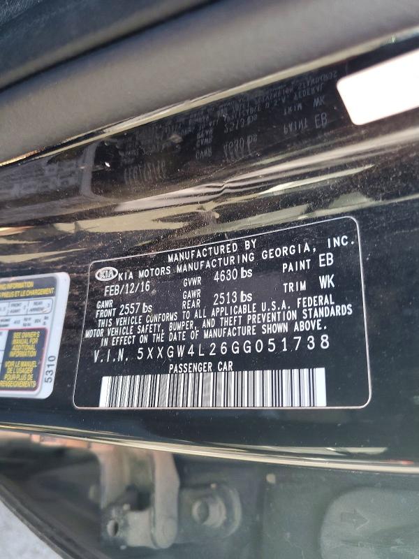 2016 Kia Optima მანქანა იყიდება აუქციონზე, vin: 5XXGW4L26GG051738, აუქციონის ნომერი: 78849195