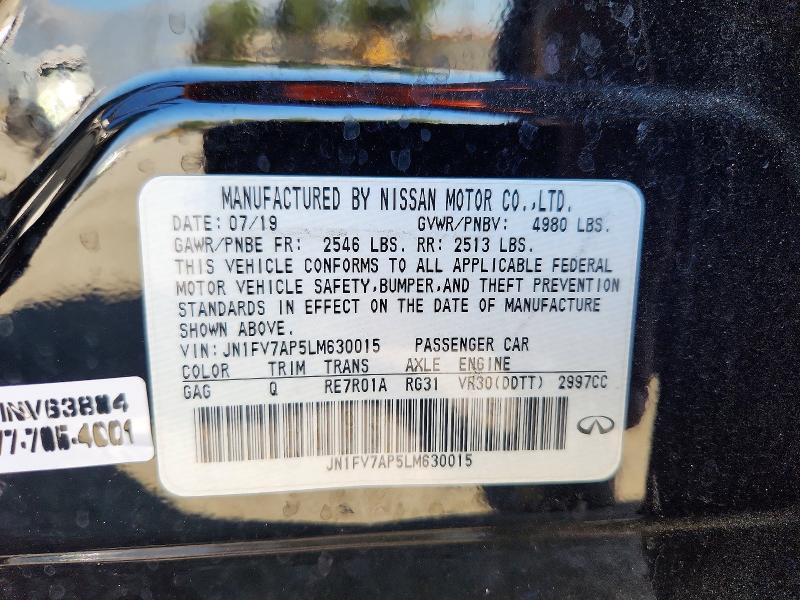 Продаж на аукціоні авто 2020 Infiniti Q50, vin: JN1FV7AP5LM630015, номер лоту: 45558336