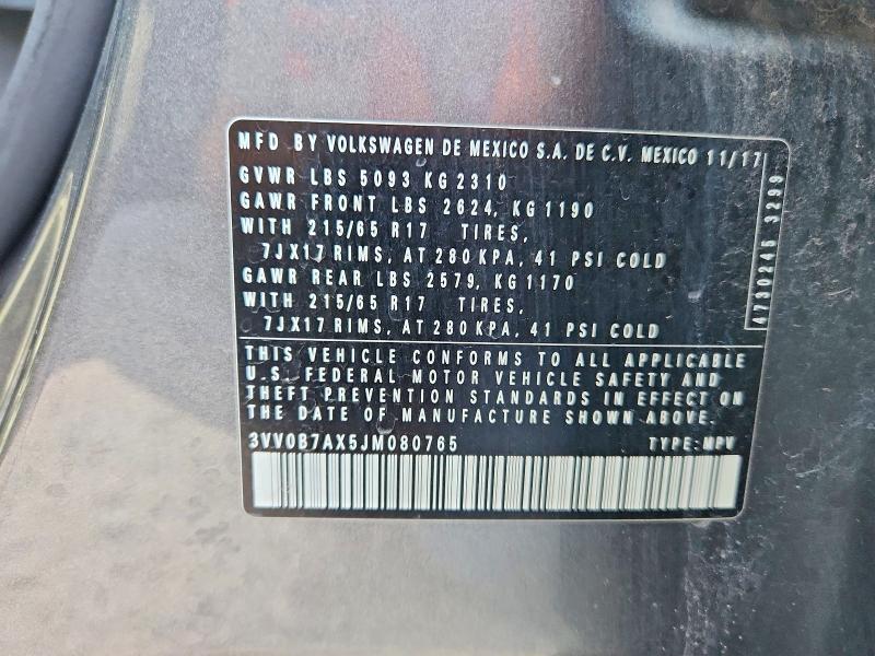 47282586 :رقم المزاد ، 3VV0B7AX5JM080765 vin ، 2018 Volkswagen Tiguan مزاد بيع