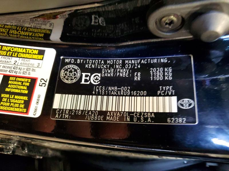 2024 Toyota Camry მანქანა იყიდება აუქციონზე, vin: 4T1S11AKXRU916200, აუქციონის ნომერი: 46911366